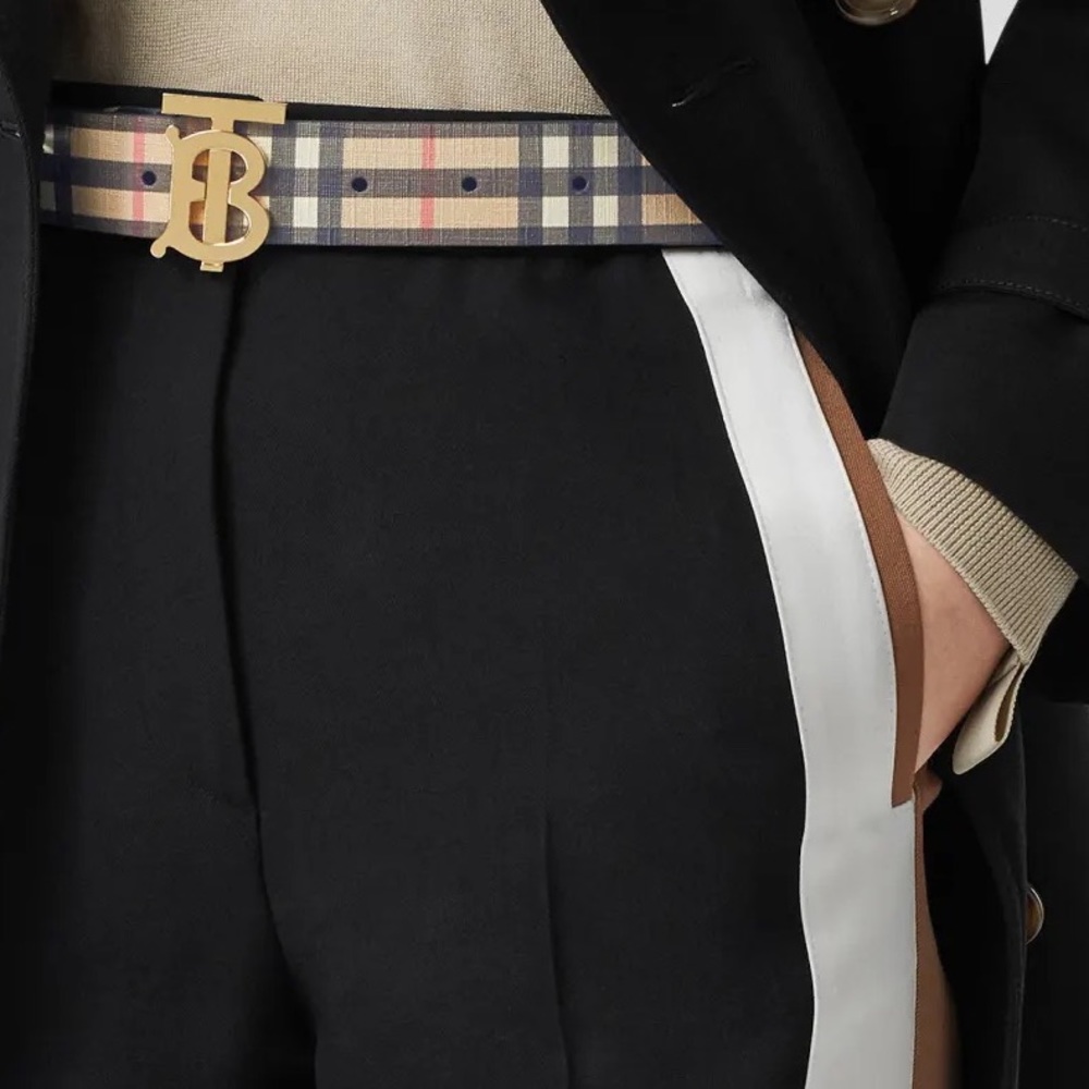 Non-reversible hardware vintage check e-canvas Burberry belt